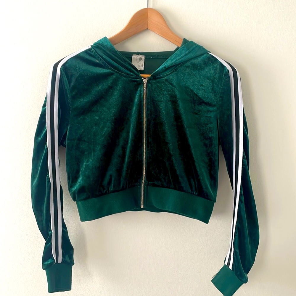 K.Jen vintage velour green crop jacket XS